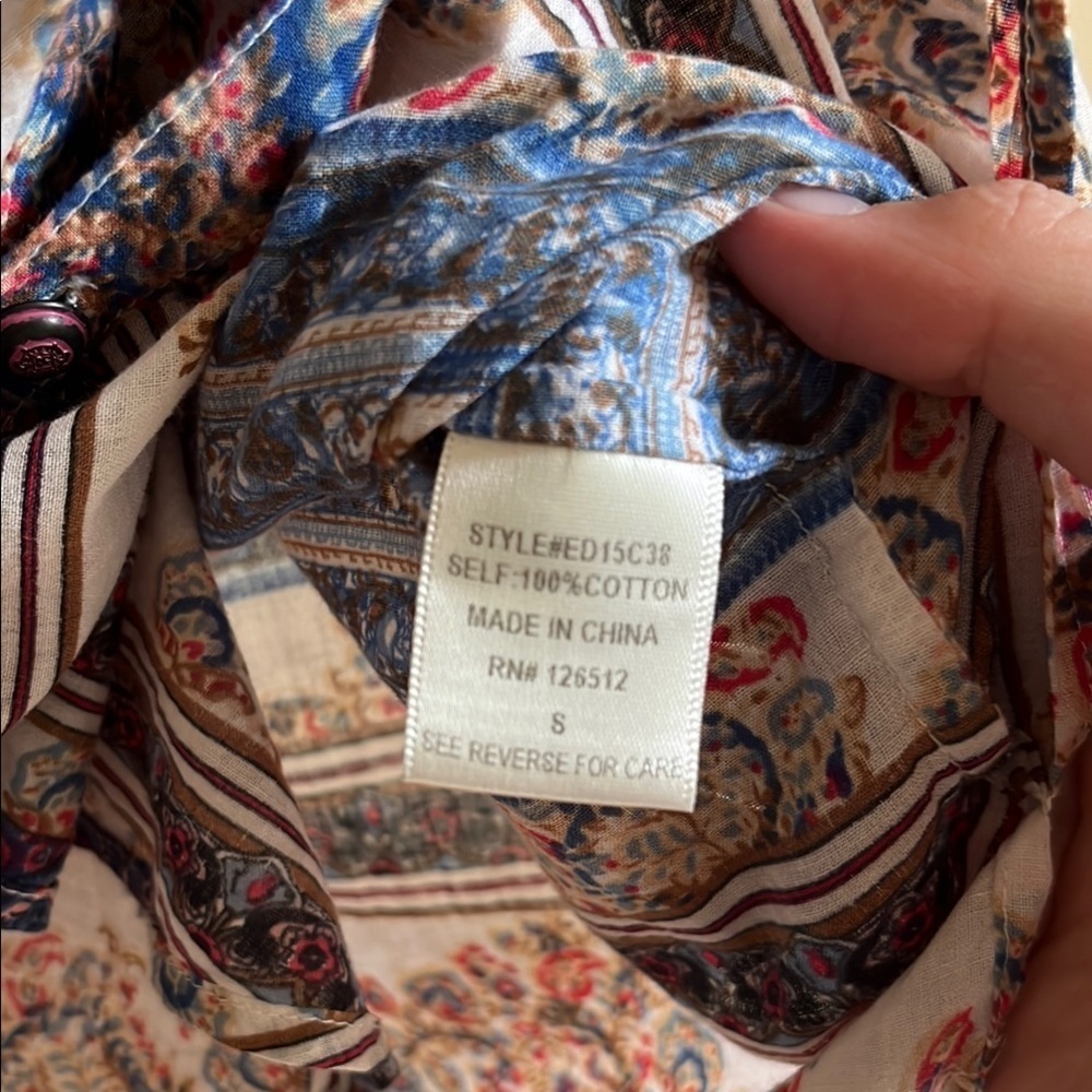 Aratta Silent Journey Blue, Red, Beige Boho Floral Beach Tunic Shirt Sz Sm - Picture 4 of 16